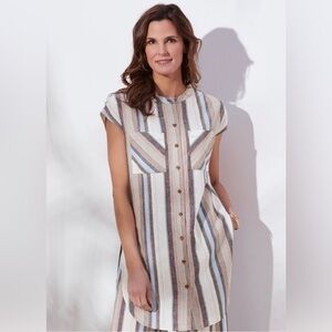 NWT Soft Surroundings Sera Striped Linen Blend Shirt SZ S Cottagecore Lagenlook